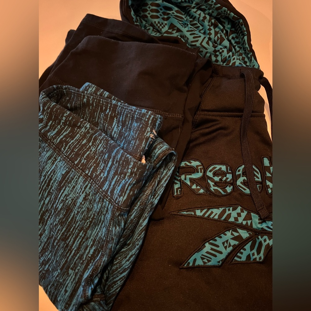 Reebok Hoodie with 2 pair of leggings.